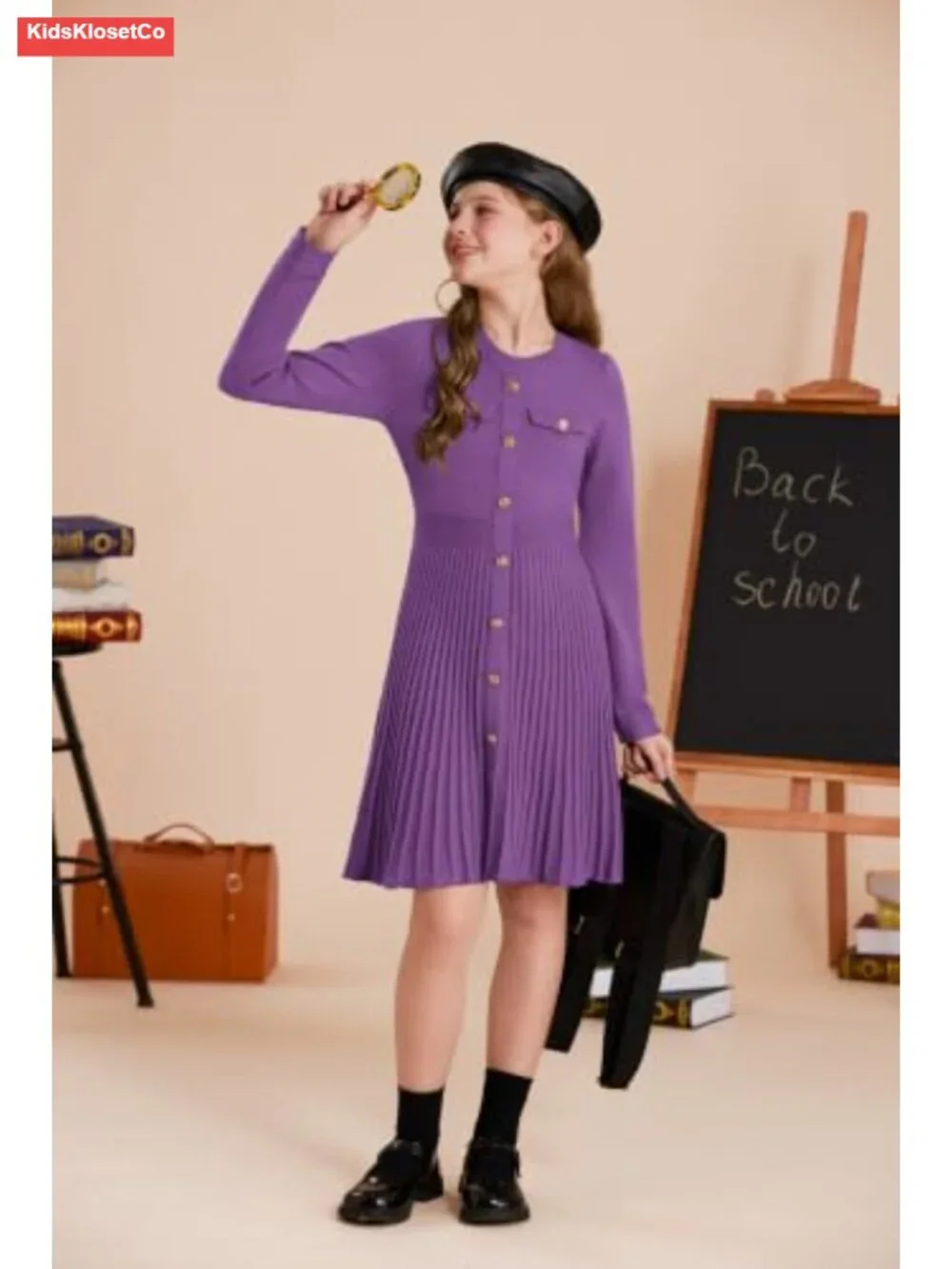 Girls Long Sleeve Knit Sweater Dress Pleated A-Line Midi Fall Winter 5-14Y